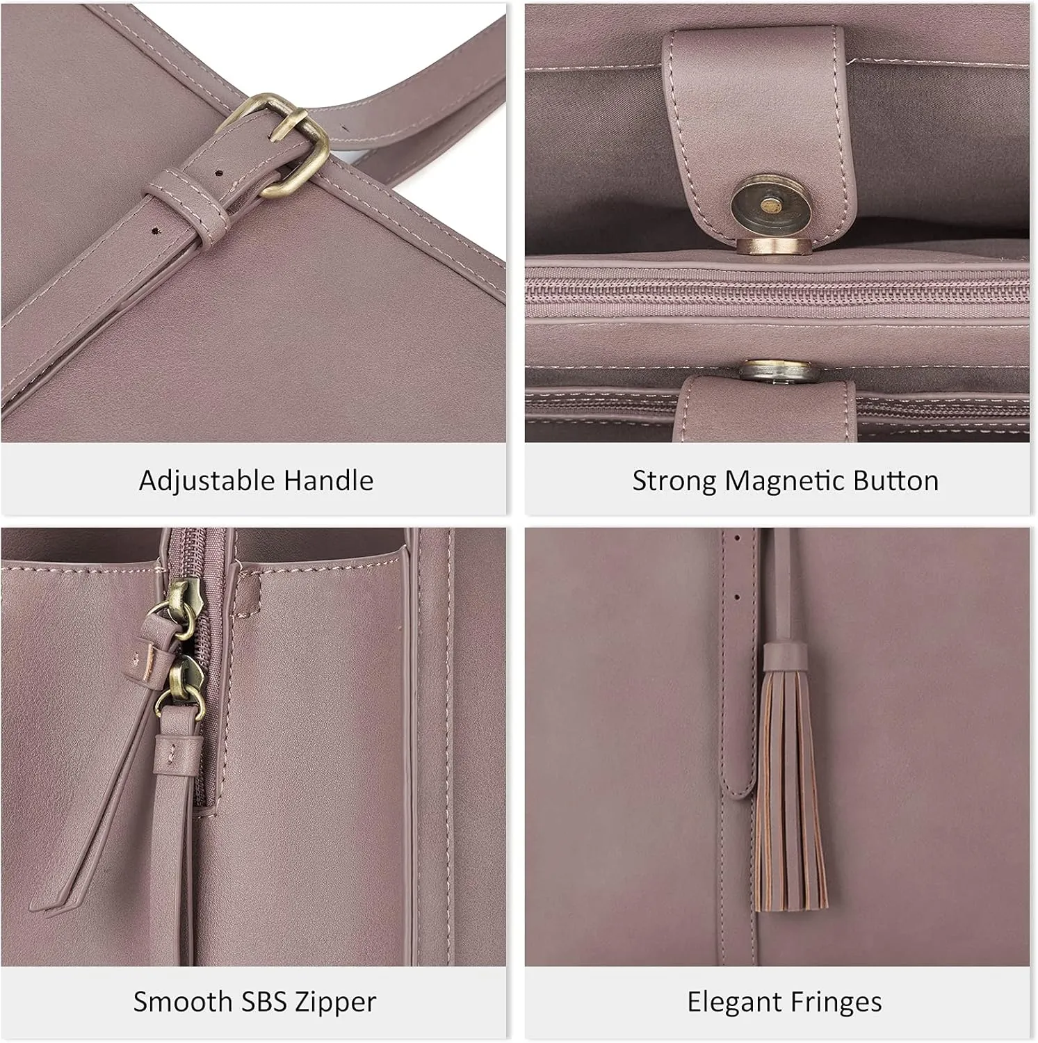 ECOSUSI Laptop Bag For Women 15.6 Inch Work Tote Bags PU Leather Computer Purse For Business Office With 3 Layer Compartments
