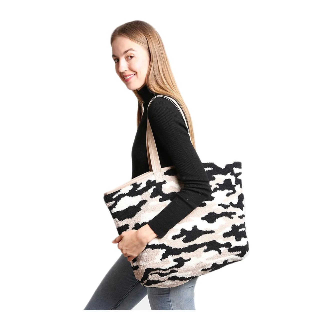 Edgy Oversized Gray Camouflage Tote Bag