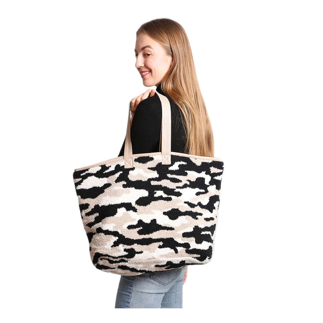Edgy Oversized Gray Camouflage Tote Bag