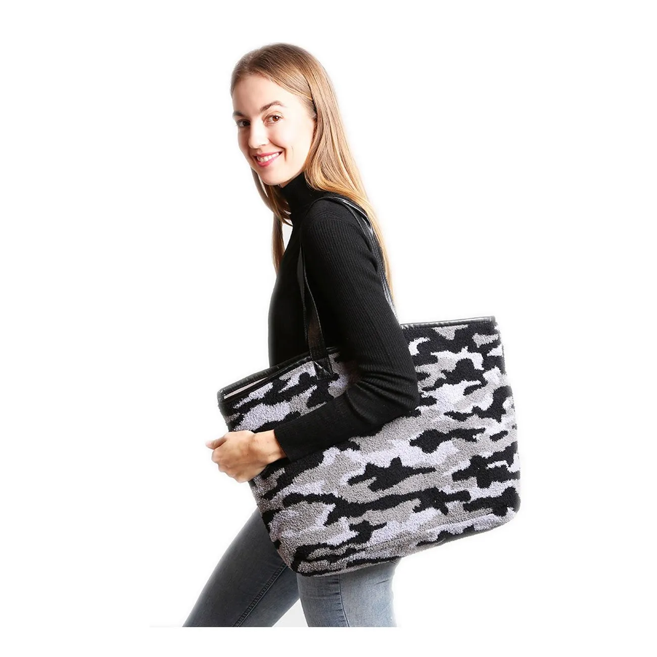 Edgy Oversized Gray Camouflage Tote Bag