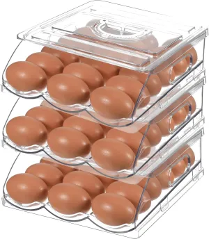 Egg Holder for Fridge Rolling Egg Container 54 Large Capacity Eggs Holder Eggs Storage Container Organizer with Lid 3 Layer for Refrigerator and Kitchen