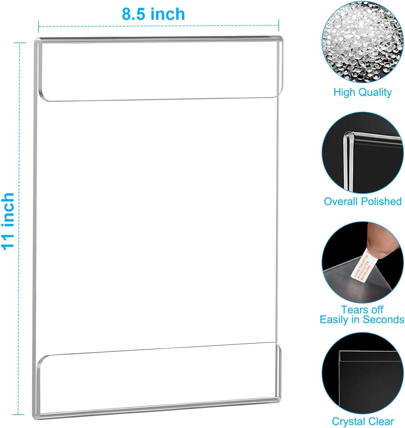 EHWINE 10 Pack 8.5x11 Wall Mount Acrylic Sign Holder, Wall Signs Photo Menu Flyer Display Holders, Plastic Clear Acrylic Frames for Office Home Hotel Business Store (with Adhesive Tape)