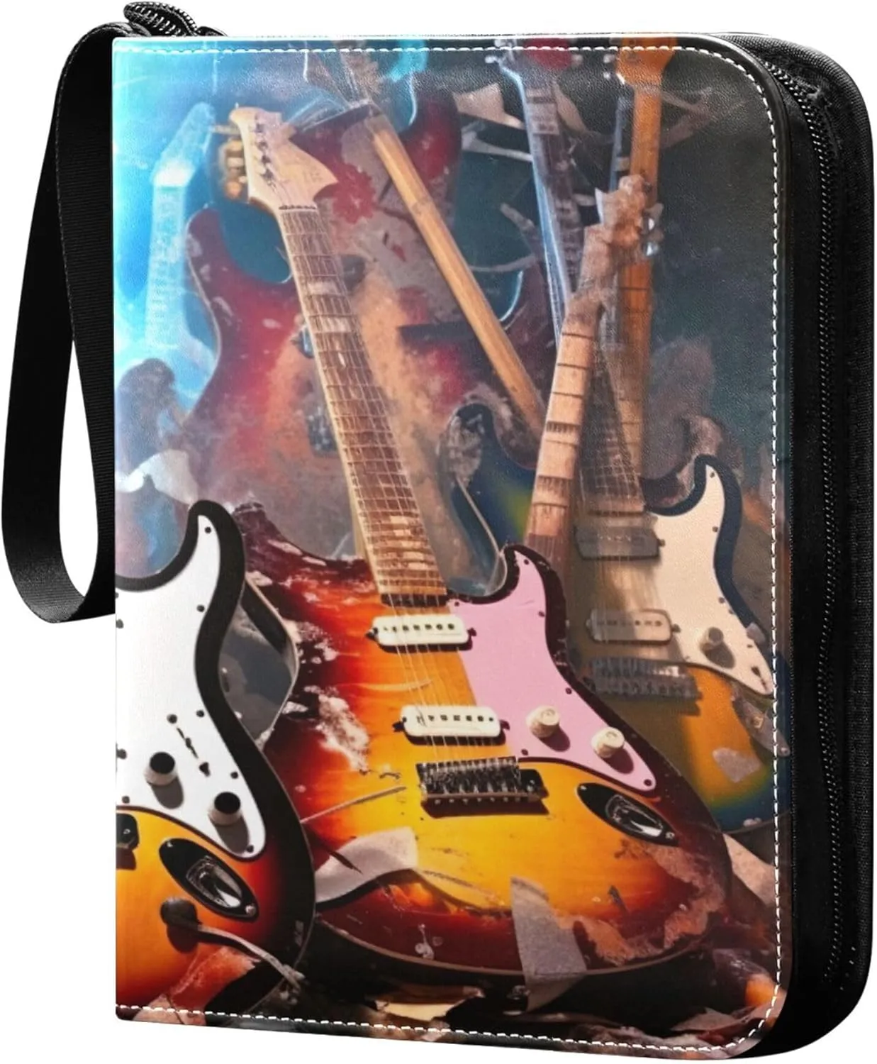 Electric Guitars Card Binder 4 Pocket Collectible Trading Card Albums with 50 Sleeves Double Side PU Waterproof 3 Ring for Sports & Game Cards