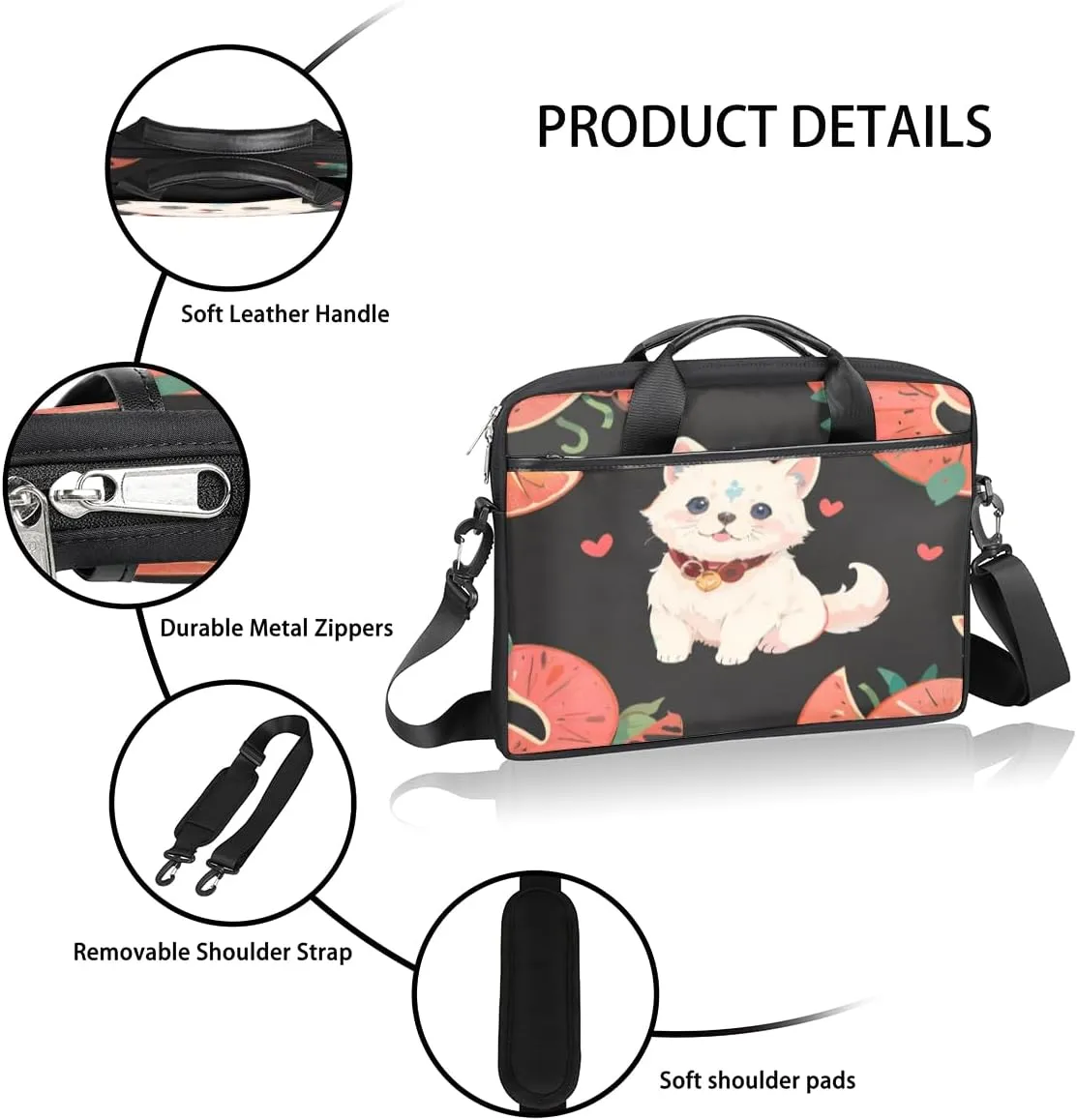 Elegant Flower Laptop Bag for Women Men 13-15 Inch Computer Briefcase Bag Lightweight Notebook Shoulder Messenger Bag