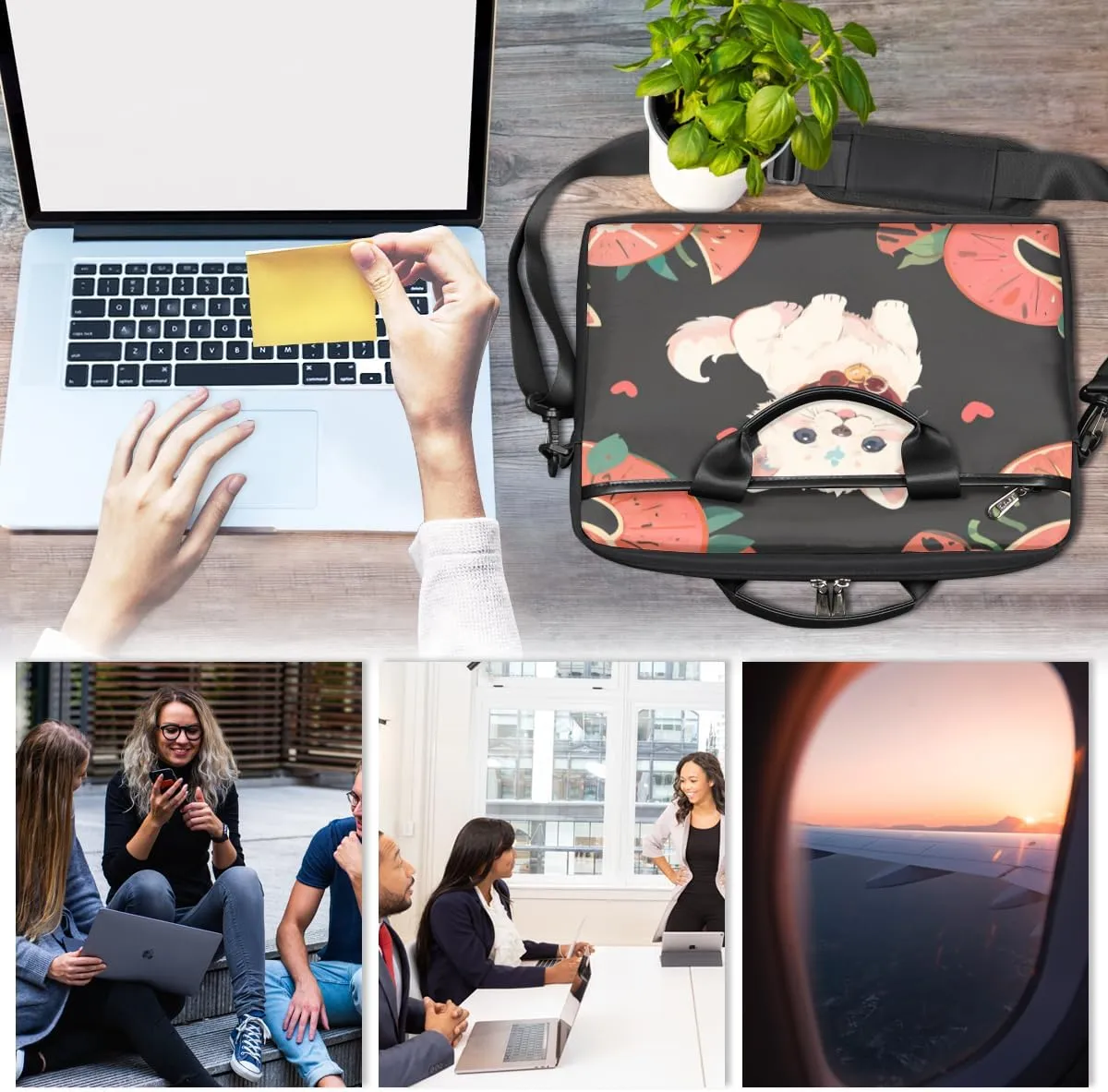 Elegant Flower Laptop Bag for Women Men 13-15 Inch Computer Briefcase Bag Lightweight Notebook Shoulder Messenger Bag