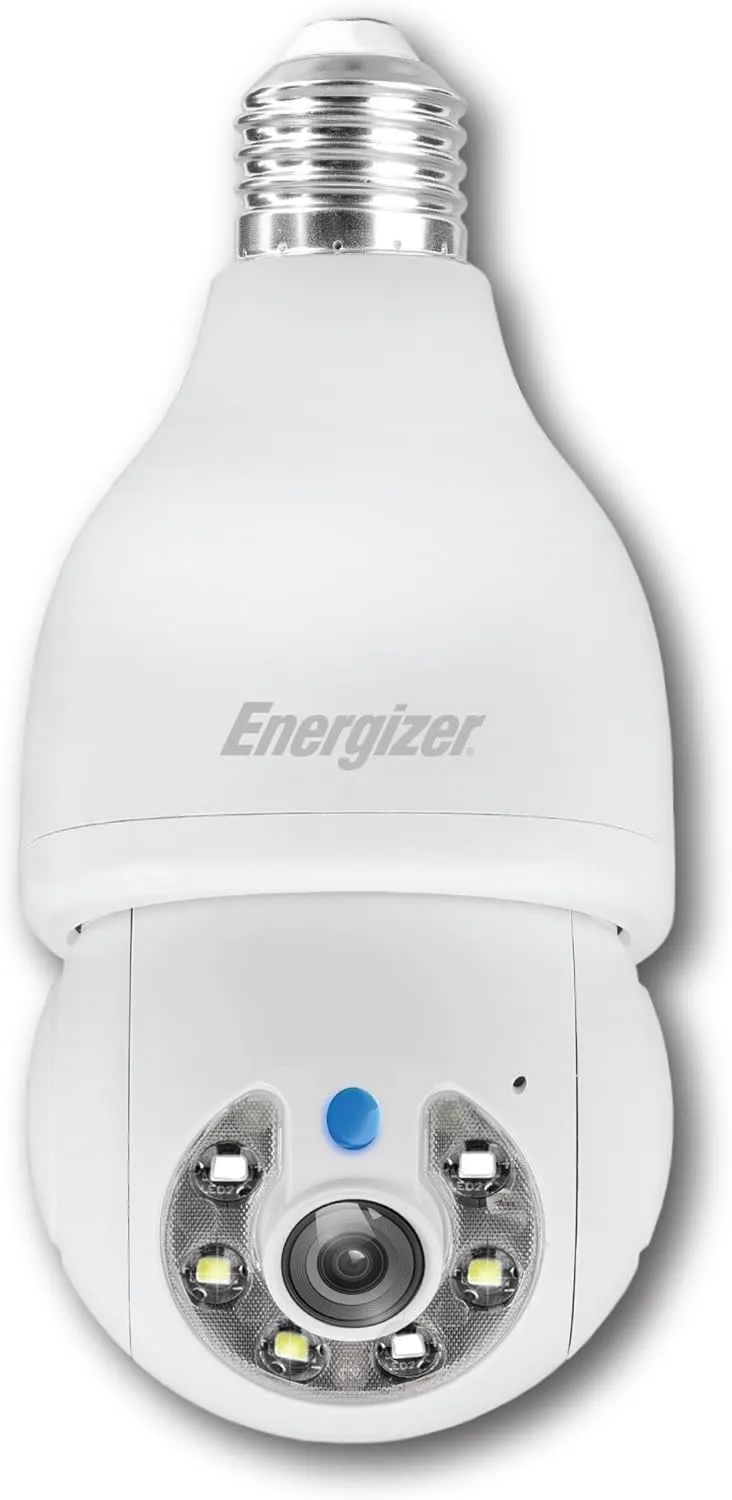 Energizer Smart Light Bulb 2K Security Camera 2-Pack, Outdoor Socket Camera, Auto Tracking, Pan & Tilt, Night Vision, 2-Way Audio, Instant Alerts, 2.4GHz Wi-Fi, Works with Google Home & Alexa