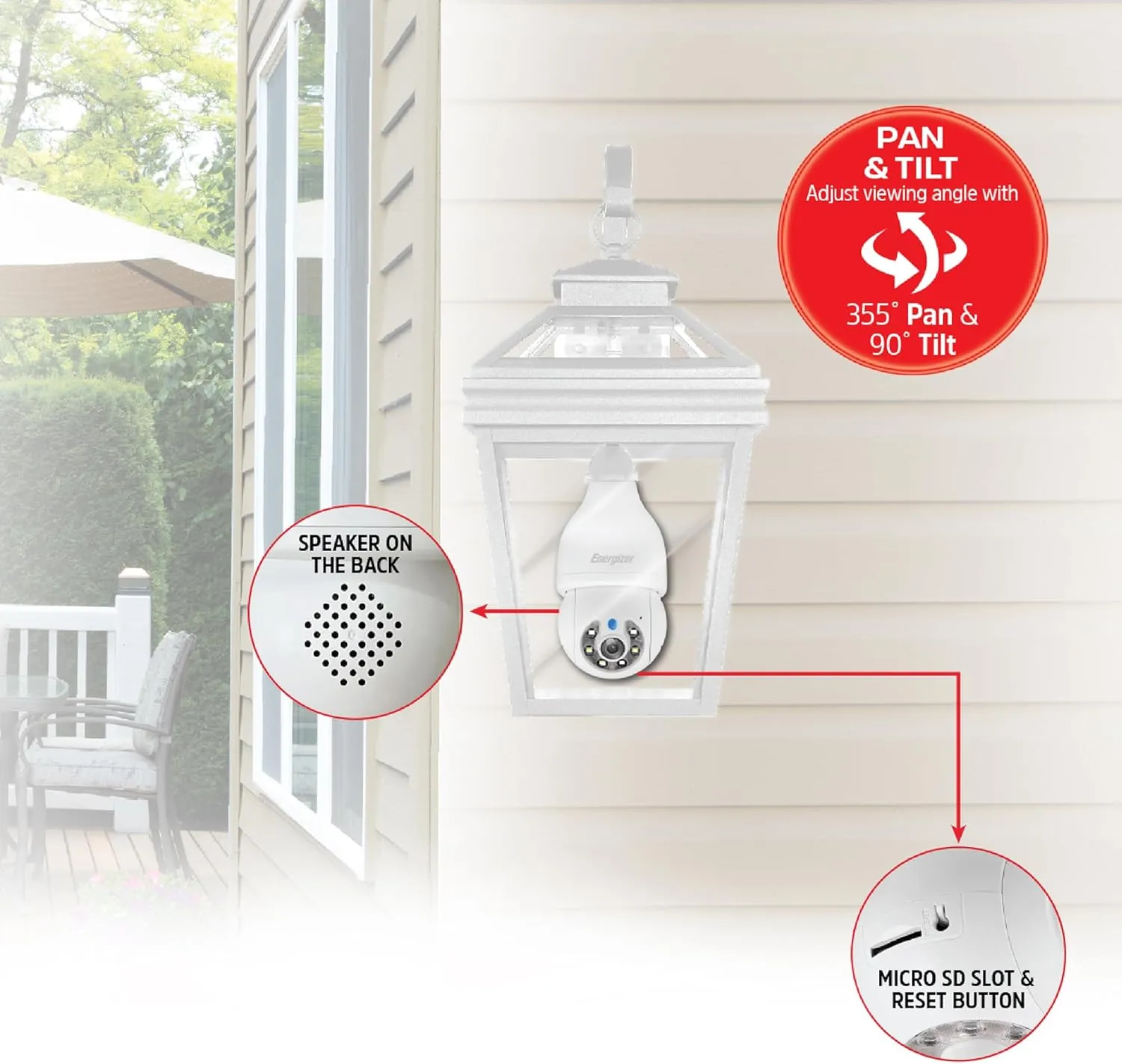 Energizer Smart Light Bulb 2K Security Camera 2-Pack, Outdoor Socket Camera, Auto Tracking, Pan & Tilt, Night Vision, 2-Way Audio, Instant Alerts, 2.4GHz Wi-Fi, Works with Google Home & Alexa