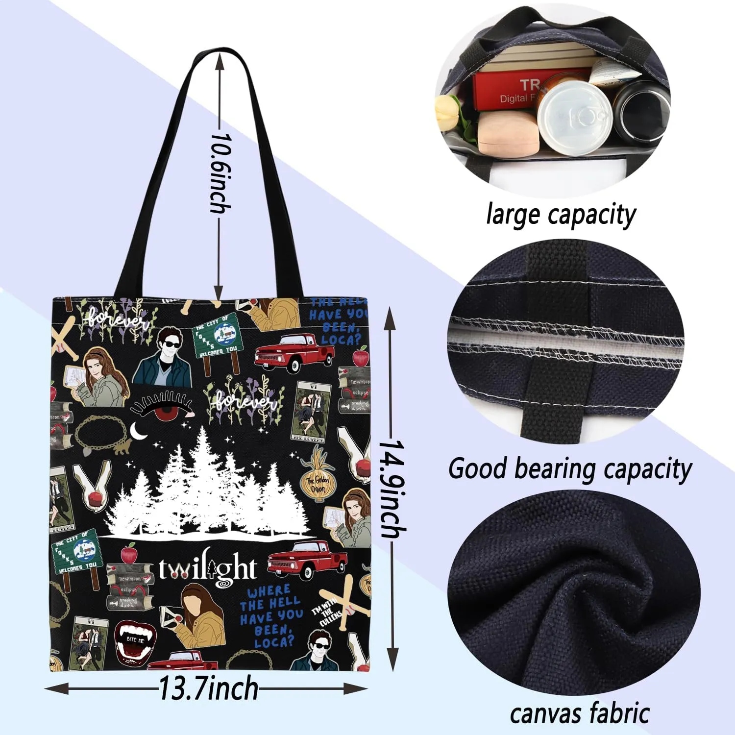ENSIANTH Movie Inspired Gifts Edward's Girl Gift Forks Washington Gift Vampire Lover Tote Bag City Of Forks Gifts