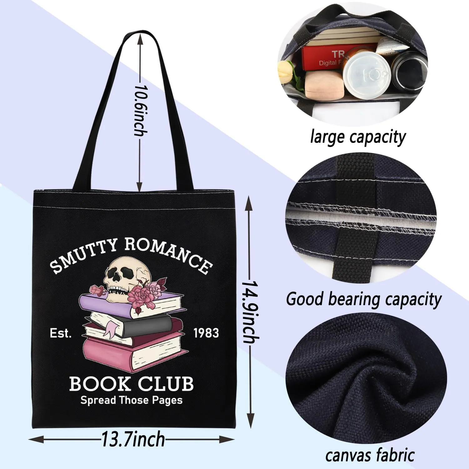 ENSIANTH Smutty Romance Tote Bag Literature Bookish Gift Spicy Reader Lover Gift Smut Book Reader Handle Bag