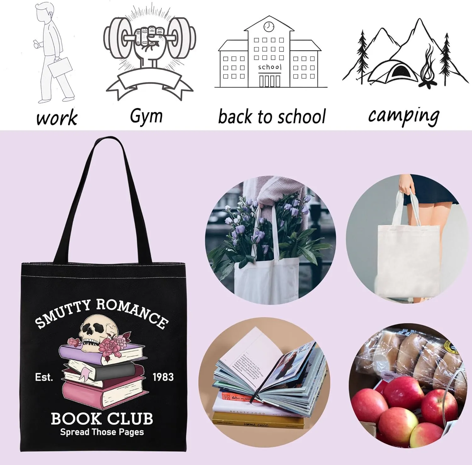 ENSIANTH Smutty Romance Tote Bag Literature Bookish Gift Spicy Reader Lover Gift Smut Book Reader Handle Bag