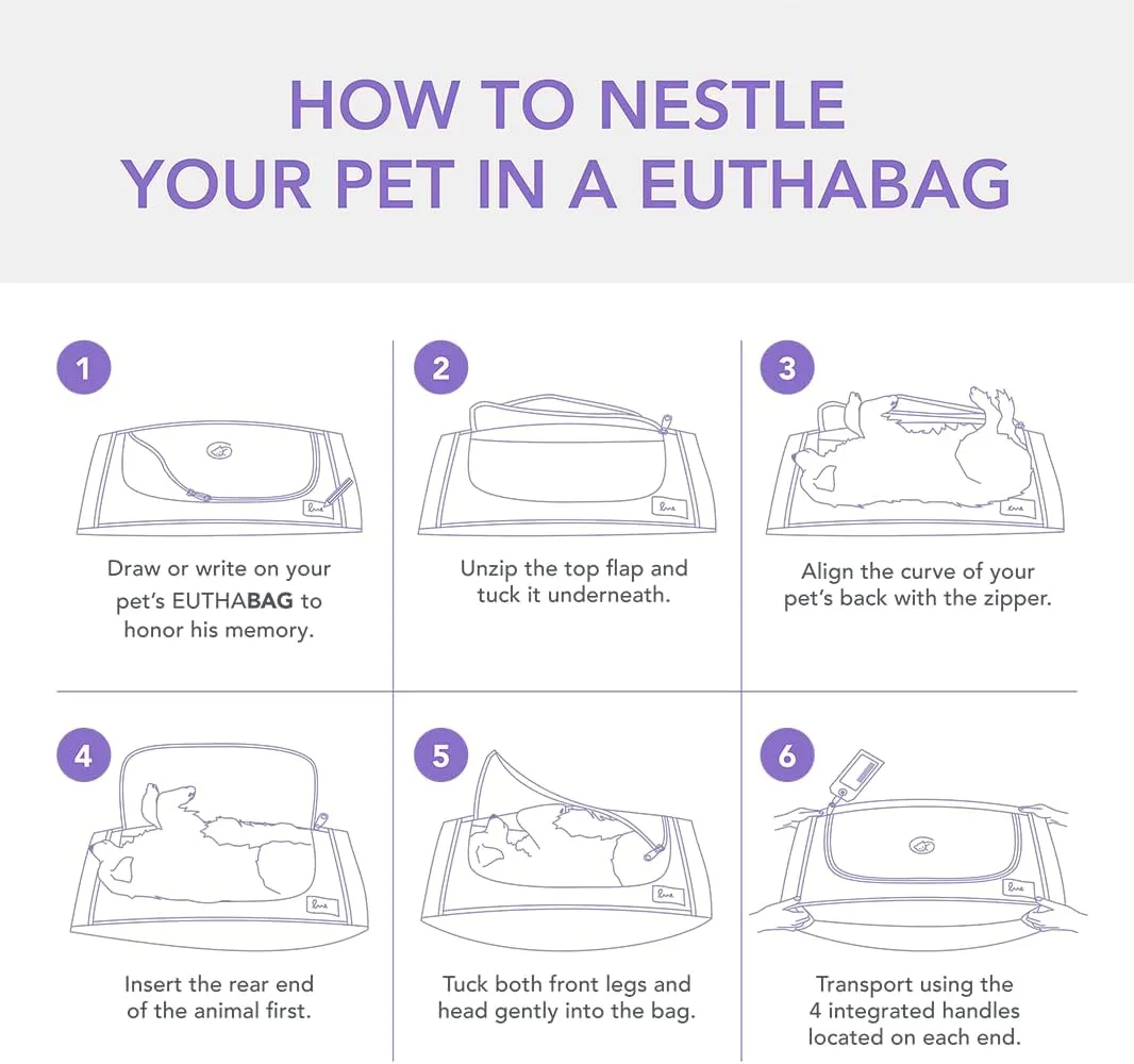 EUTHABAG® - Medium - The Original Patented and Dignifying Pet Body Bag for Burial and Cremation - 20lb - 40lb. Eco Friendly. Customizable with Your own Words. for Medium Breeds Like Pugs, Beagle.