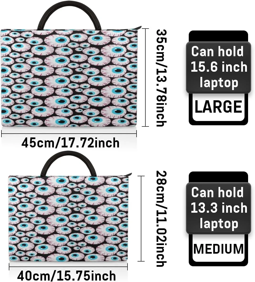 Eyeballs Horror Laptop Sleeve 15.6 Inch Durable Waterproofing with Handle Portable Laptop Case Compatible with Asus HP Dell Lenovo Notebooks