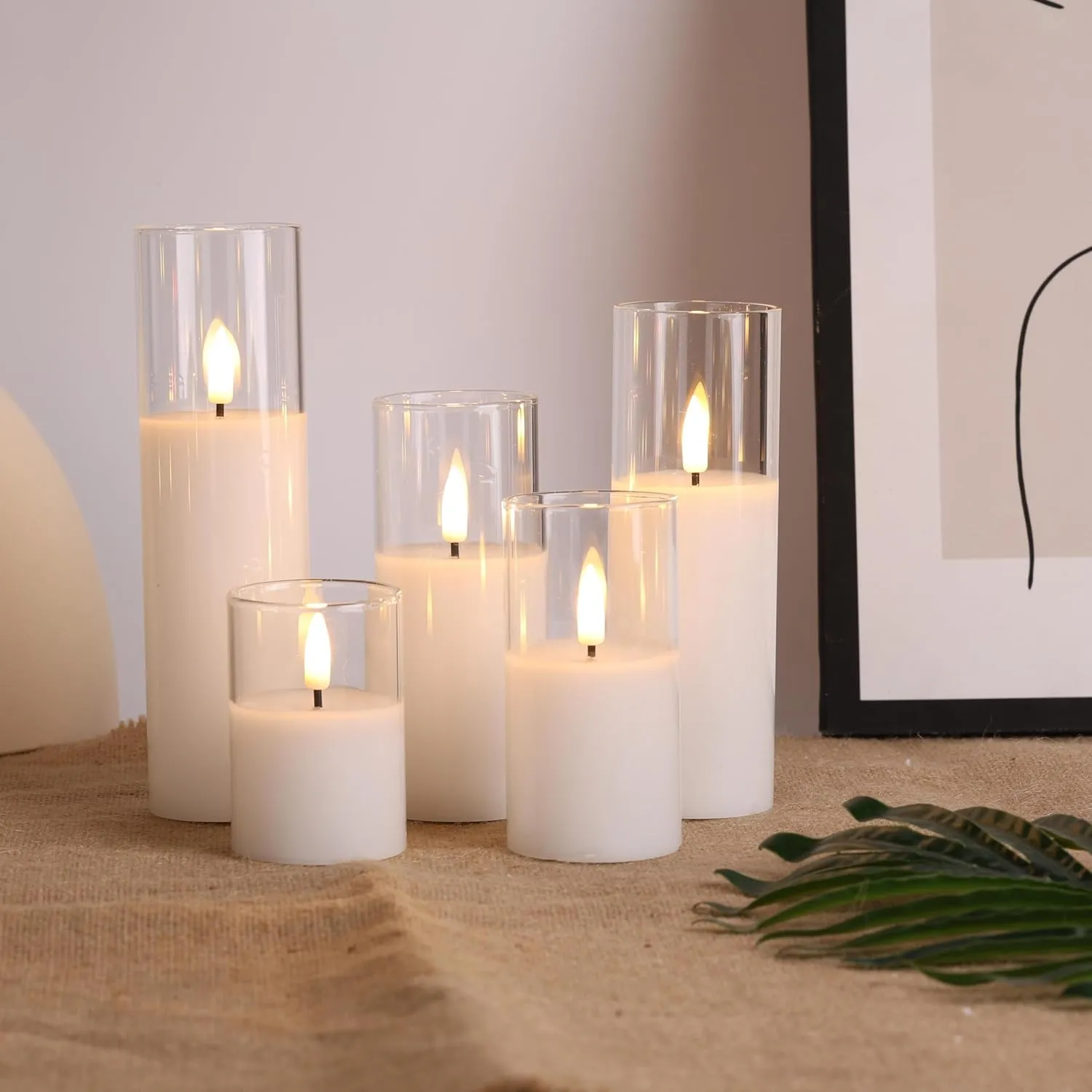 Eywamage 5 Pack Clear Glass Flameless Candles with Remote, Flickering Slim Tall LED Pillar Votive Candles Battery Included
