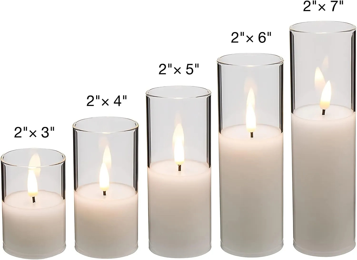 Eywamage 5 Pack Clear Glass Flameless Candles with Remote, Flickering Slim Tall LED Pillar Votive Candles Battery Included