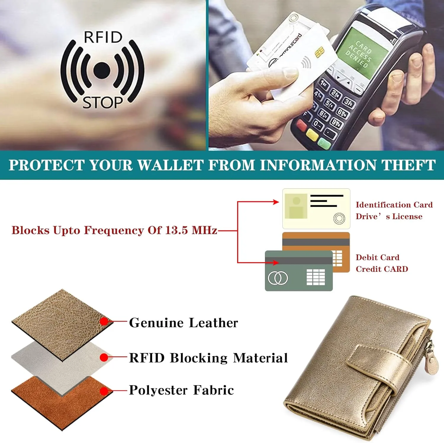 FALAN MULE Small Wallet for Women Leather Bifold Compact RFID Blocking Small Womens Wallet