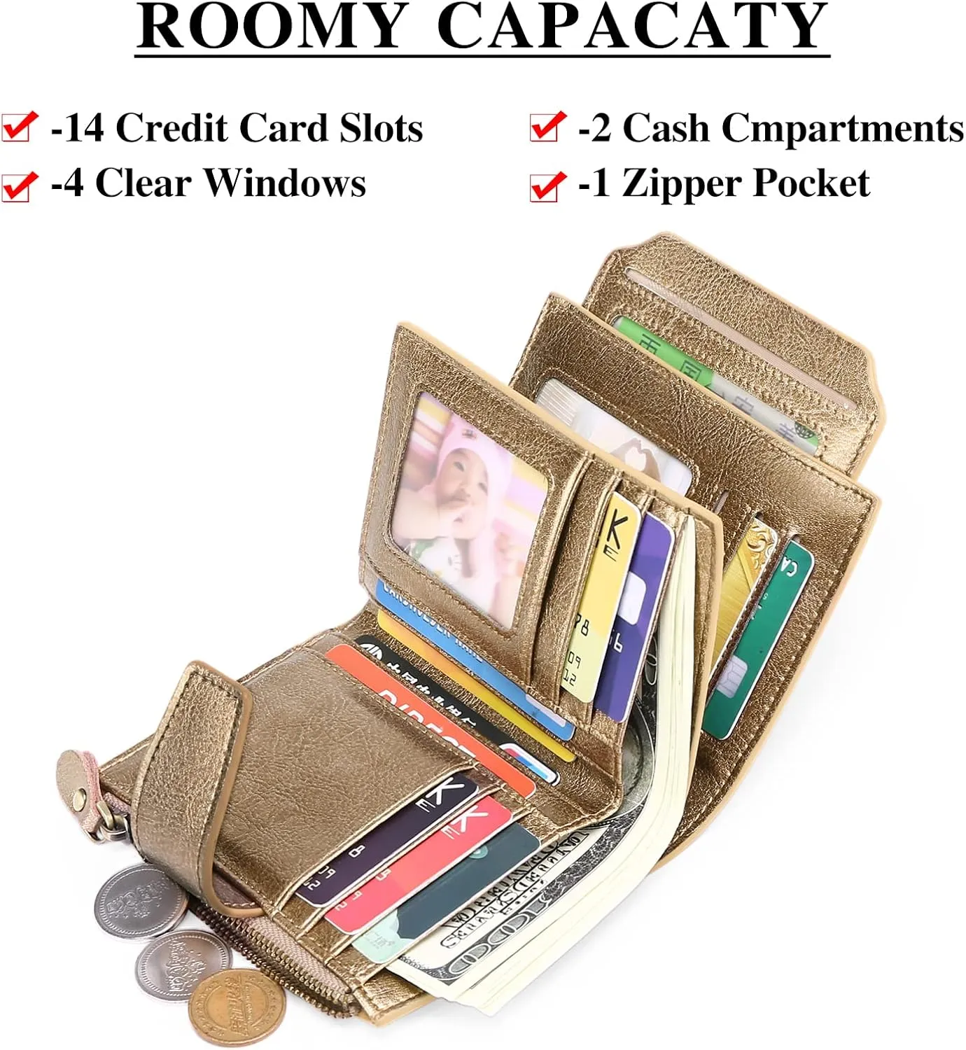 FALAN MULE Small Wallet for Women Leather Bifold Compact RFID Blocking Small Womens Wallet