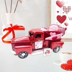 Farmhouse Red Truck Decor Gifts for Mom 8.3 Inch Metal Vintage Truck with Magnetic Signs, Heart Stuffed Fabric and Envelope Rustic Tabletop Centerpiece Tiered Tray Decor for Home Kitchen Desk
