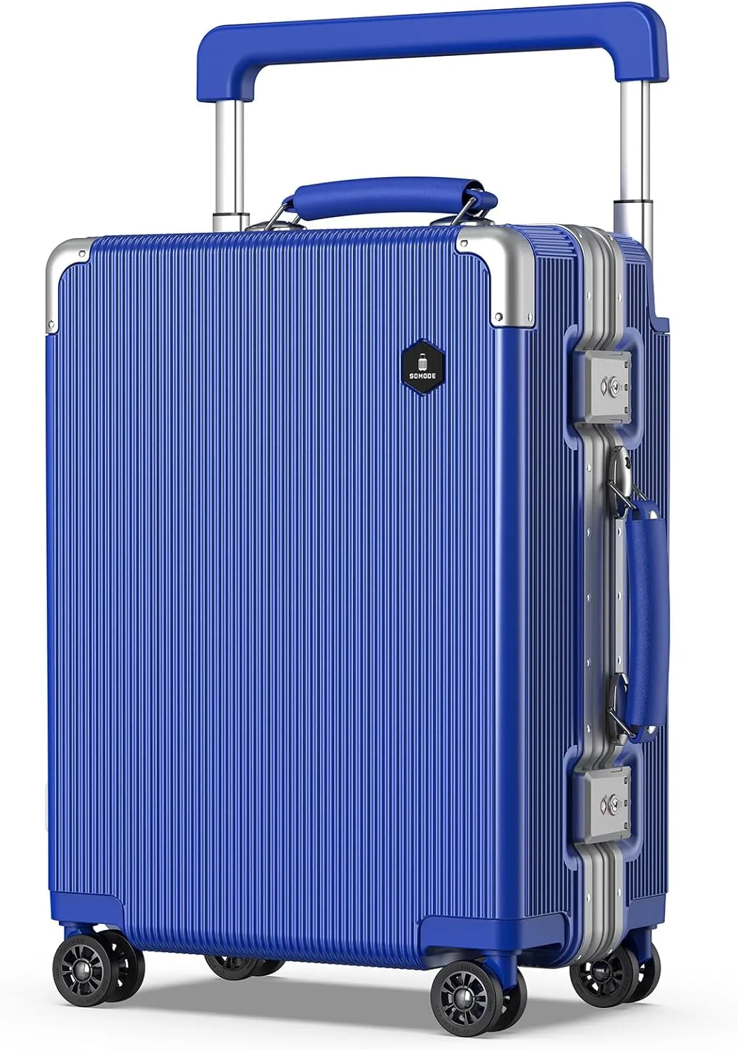 Fashion Carry-on Luggage 20 inch, Wide Handle Pull Rod Airline Approved Aluminum Framed Travel Suitcase, Graceful Lines Design You’ll Be the Focus in a Second. (02-KleinBlue)