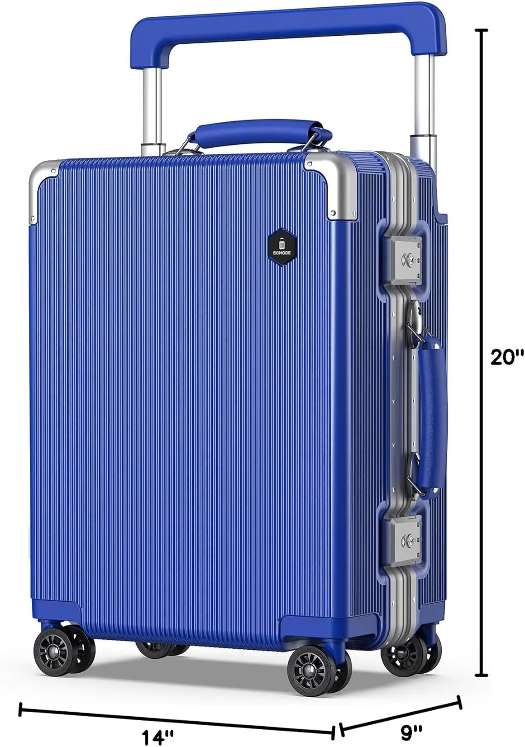 Fashion Carry-on Luggage 20 inch, Wide Handle Pull Rod Airline Approved Aluminum Framed Travel Suitcase, Graceful Lines Design You’ll Be the Focus in a Second. (02-KleinBlue)