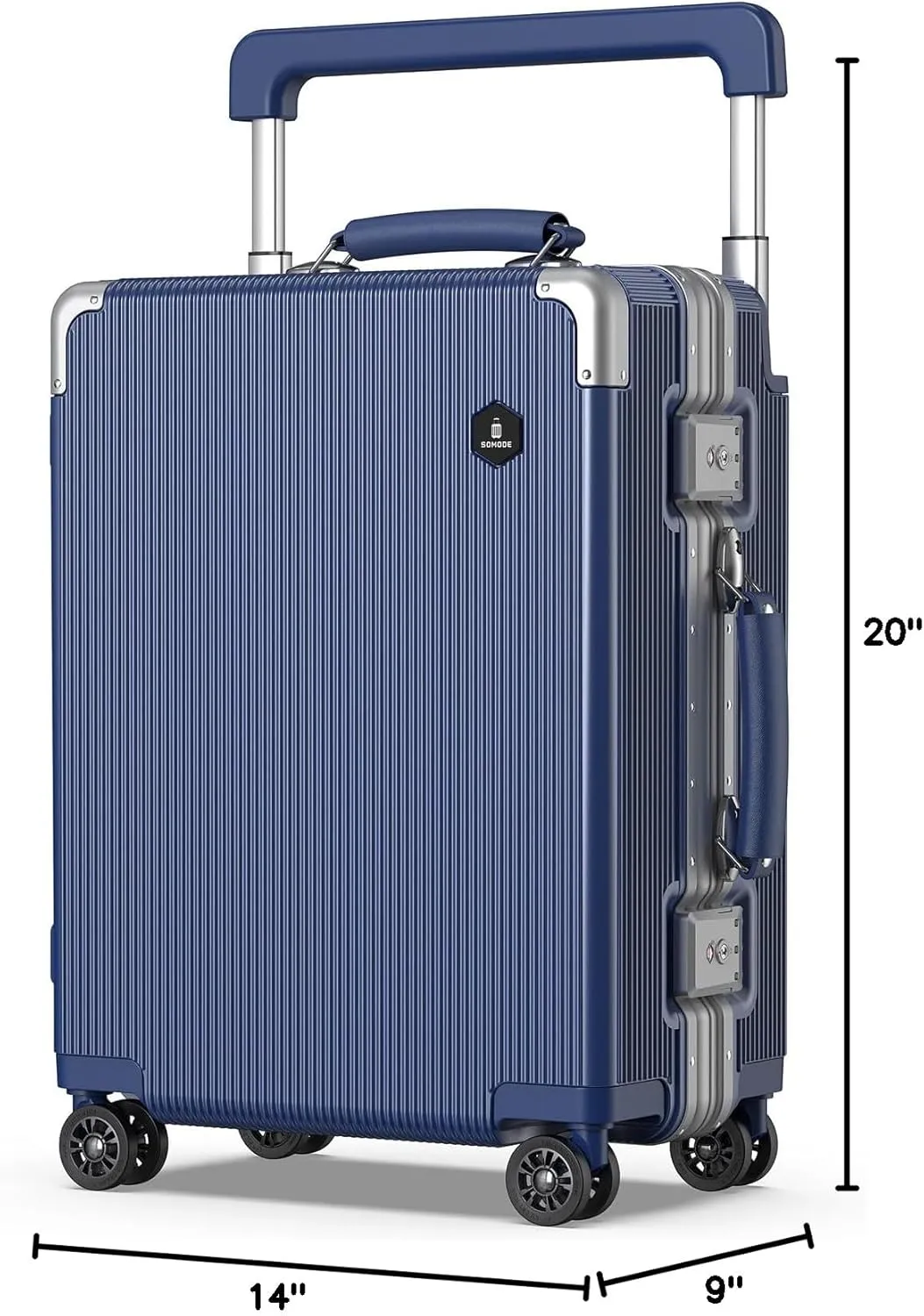 Fashion Carry-on Luggage 20 inch, Wide Handle Pull Rod Airline Approved Aluminum Framed Travel Suitcase, Graceful Lines Design You’ll Be the Focus in a Second. (02-MatteBlue)