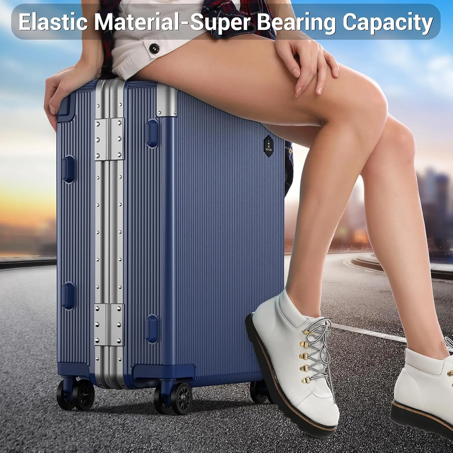 Fashion Carry-on Luggage 20 inch, Wide Handle Pull Rod Airline Approved Aluminum Framed Travel Suitcase, Graceful Lines Design You’ll Be the Focus in a Second. (02-MatteBlue)
