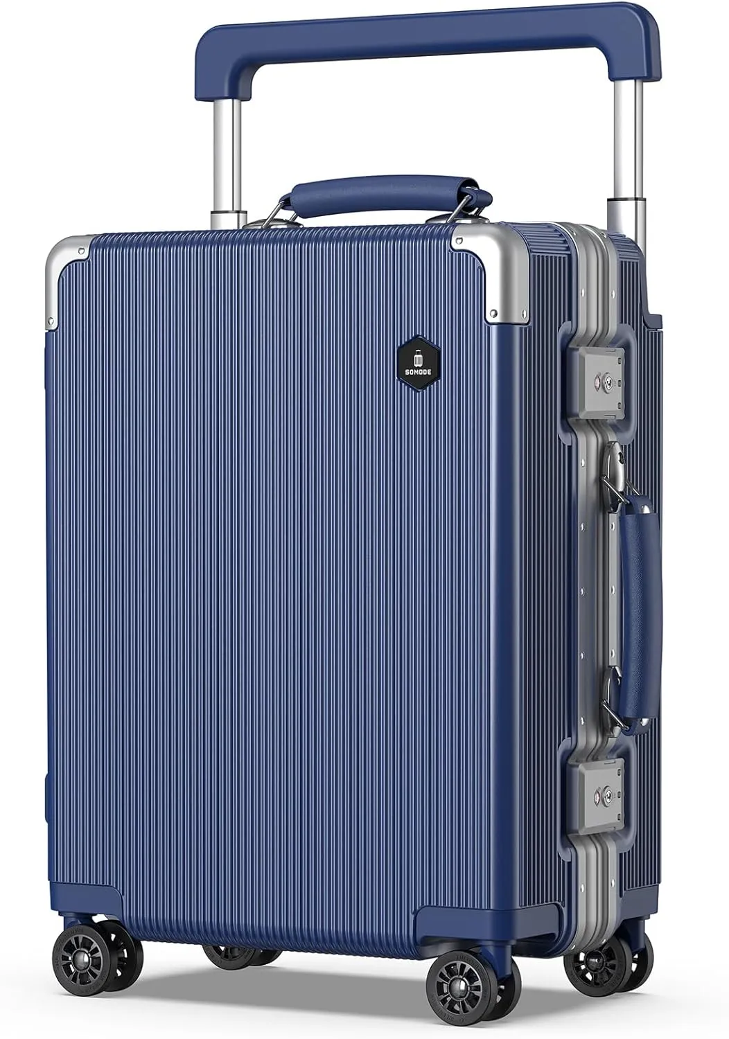 Fashion Carry-on Luggage 20 inch, Wide Handle Pull Rod Airline Approved Aluminum Framed Travel Suitcase, Graceful Lines Design You’ll Be the Focus in a Second. (02-MatteBlue)
