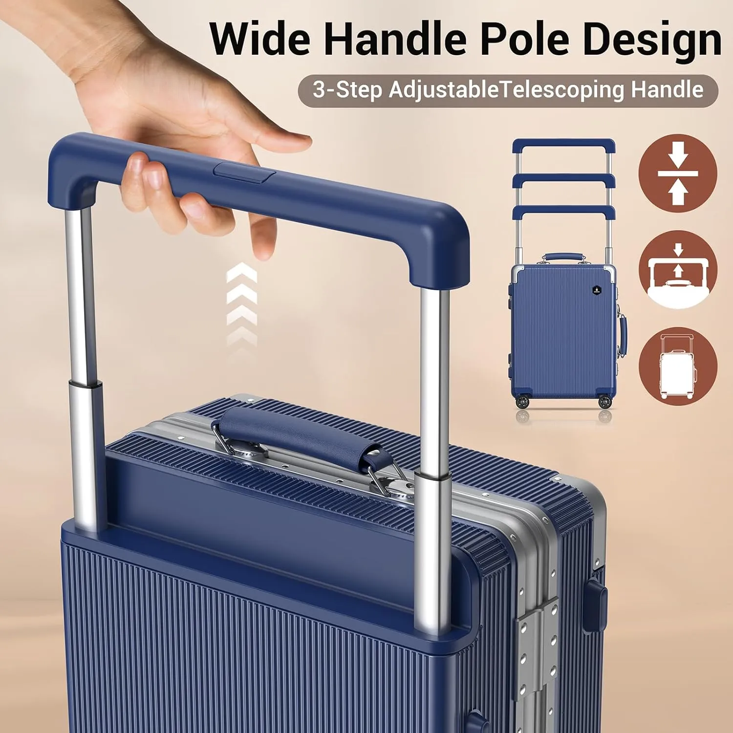 Fashion Carry-on Luggage 20 inch, Wide Handle Pull Rod Airline Approved Aluminum Framed Travel Suitcase, Graceful Lines Design You’ll Be the Focus in a Second. (02-MatteBlue)