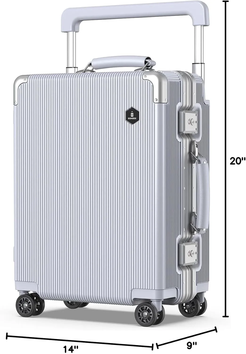 Fashion Carry-on Luggage 20 inch, Wide Handle Pull Rod Airline Approved Aluminum Framed Travel Suitcase, Graceful Lines Design You’ll Be the Focus in a Second. (02-SILVER)