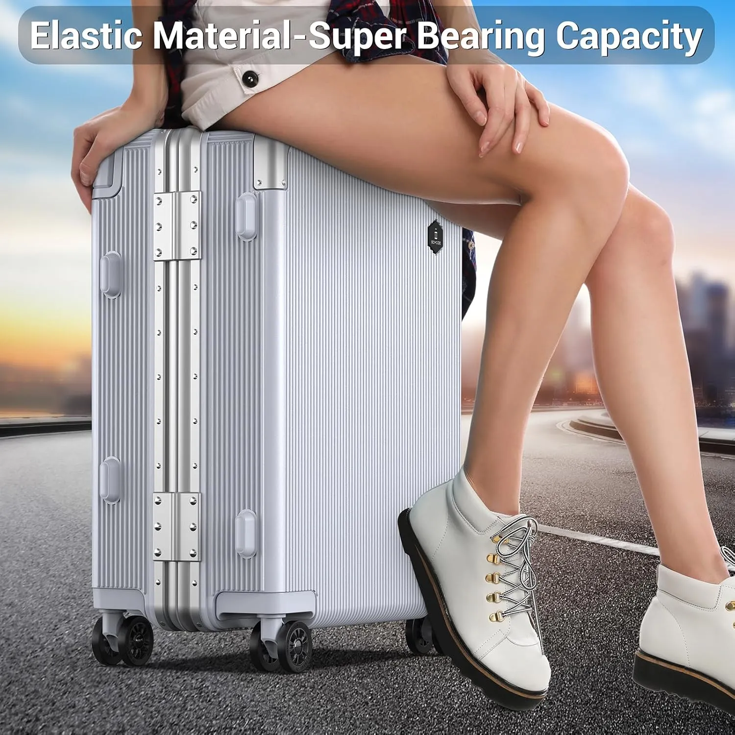 Fashion Carry-on Luggage 20 inch, Wide Handle Pull Rod Airline Approved Aluminum Framed Travel Suitcase, Graceful Lines Design You’ll Be the Focus in a Second. (02-SILVER)