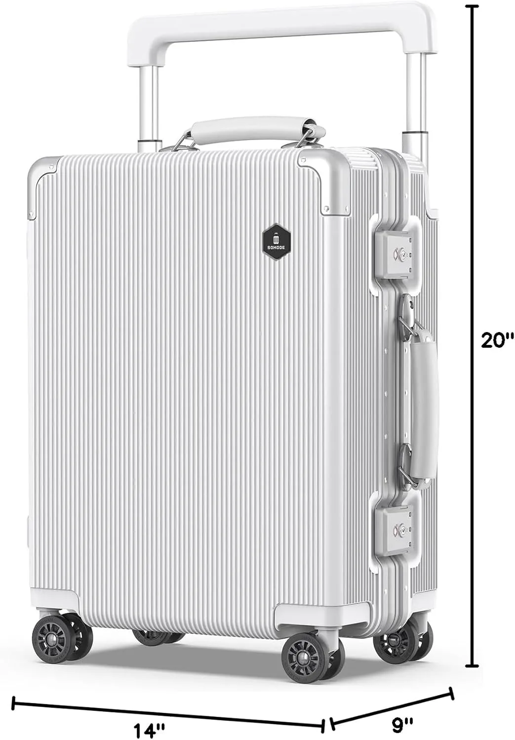 Fashion Carry-on Luggage 20 inch, Wide Handle Pull Rod Airline Approved Aluminum Framed Travel Suitcase, Graceful Lines Design You’ll Be the Focus in a Second. (02-WHITE)