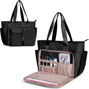 Fasrom Nurse Bag for Work with 15.6 Inches Laptop Sleeve, Medical Bag Tote to Hold Nursing Clinical Essentials for Home Health Nurses, Black(Patent Design, Empty Bag Only)