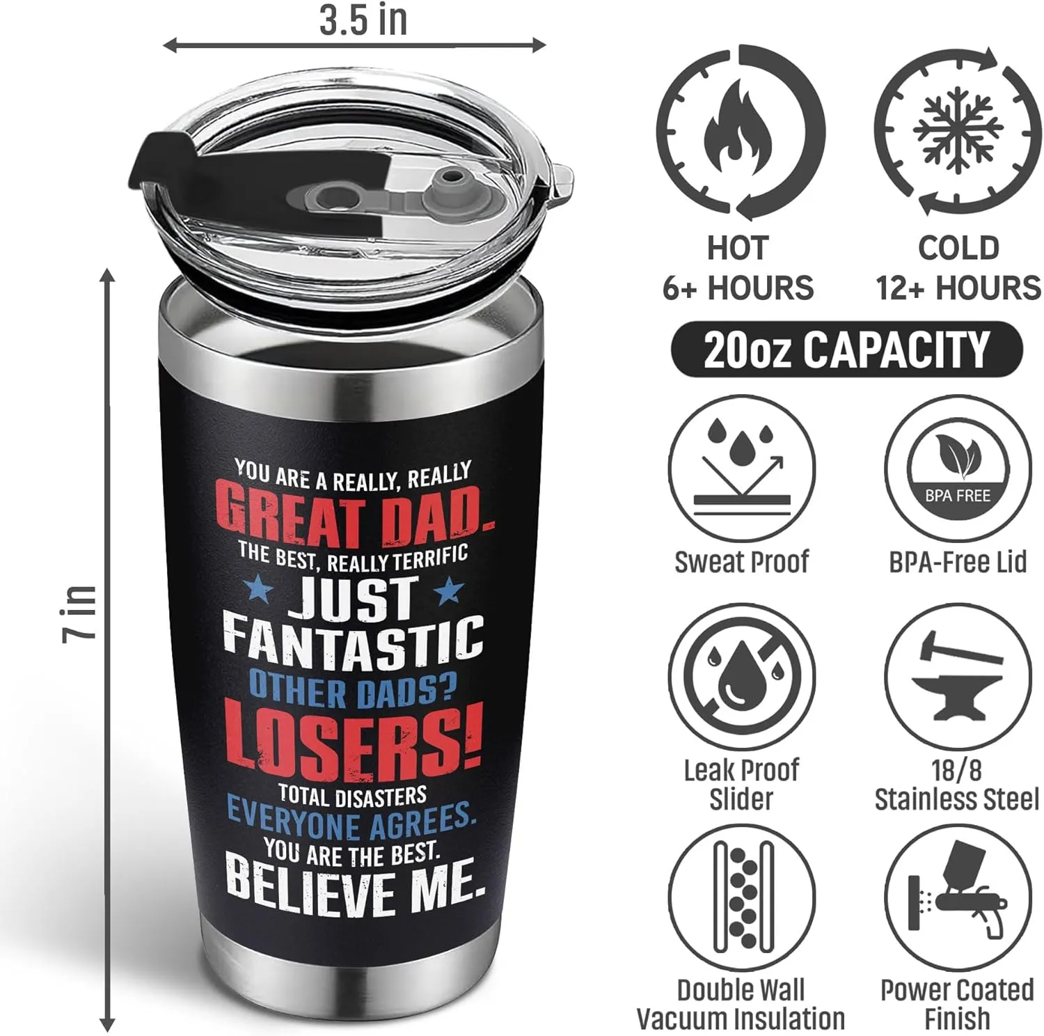 Father's Day Gifts for Dad, Men - Gifts for Dad from Daughter, Son - Dads Birthday Gift Ideas, Happy Birthday gifts for Dads, Fathers - Best Dad Ever Gift, Best dad Tumbler, 20 oz dad Cup