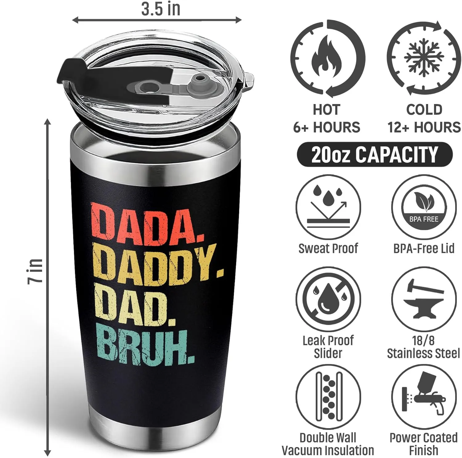 Father's Day Gifts for Dad, Men - Gifts for Dad from Daughter, Son - Dads Birthday Gift Ideas, Happy Birthday gifts for Dads, Fathers - Best Dad Ever Gift, dad Tumbler, 20 oz dad Cup