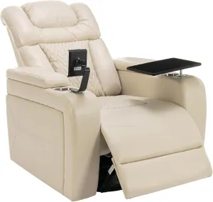 Faux Leather Power Swivel Recliner, Home Theater Seating 270° Lay Flat Swivel Reclining Rocker Chair with Cup Holders, Tray Table, Cell Phone Stand USB Ports & Hidden Arm Storage