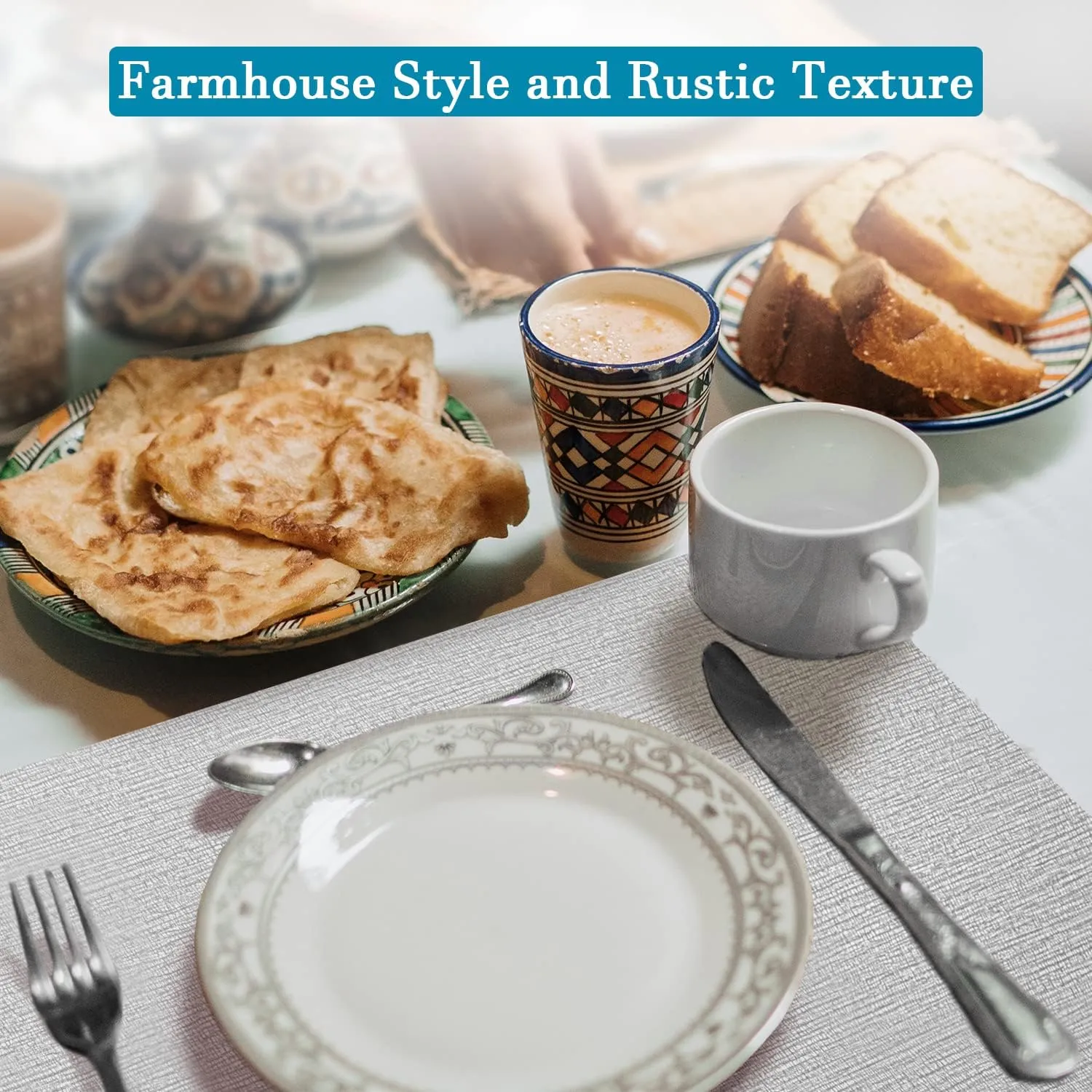 Faux Leather Thick Wipeable Waterproof Placemats Set of 6, Heat Resistant Place mats with 6 Mats, Washable Oil-Proof Placemats, Farmhouse Wrinkle Free Kitchen Dining Table Mats (Grey)