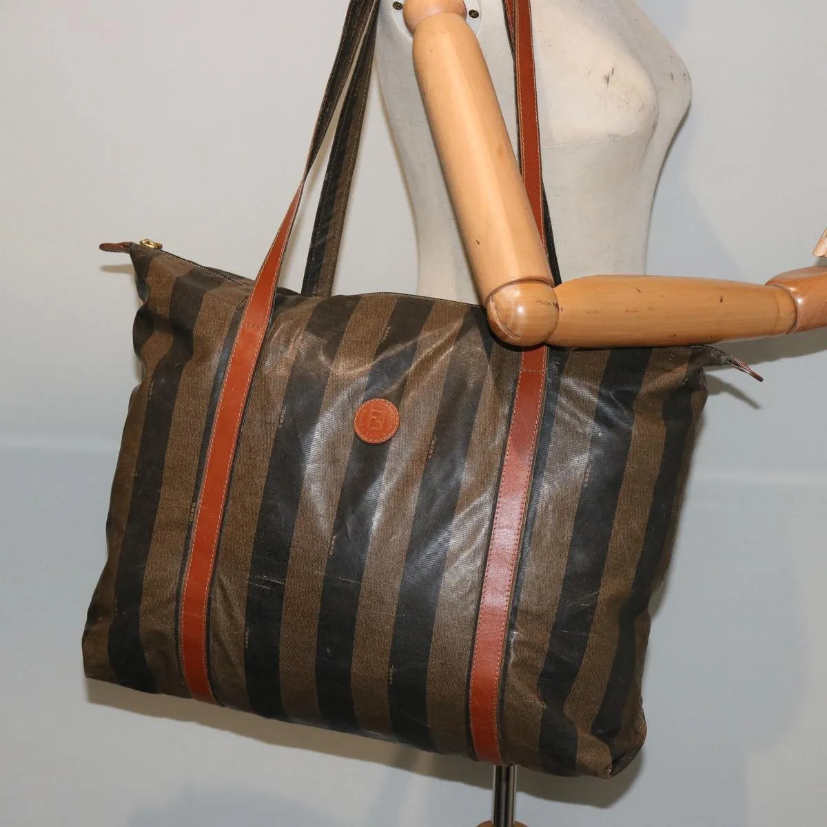 FENDI Pecan Canvas Tote Bag Brown Black bs14250