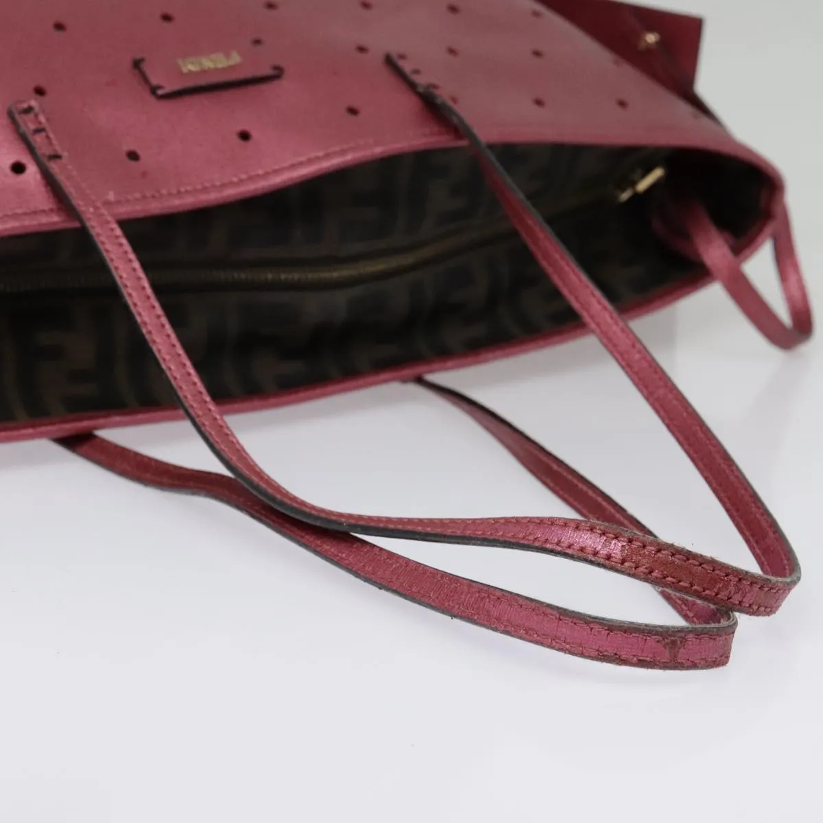 FENDI Tote Bag Leather Pink Gold fm3867