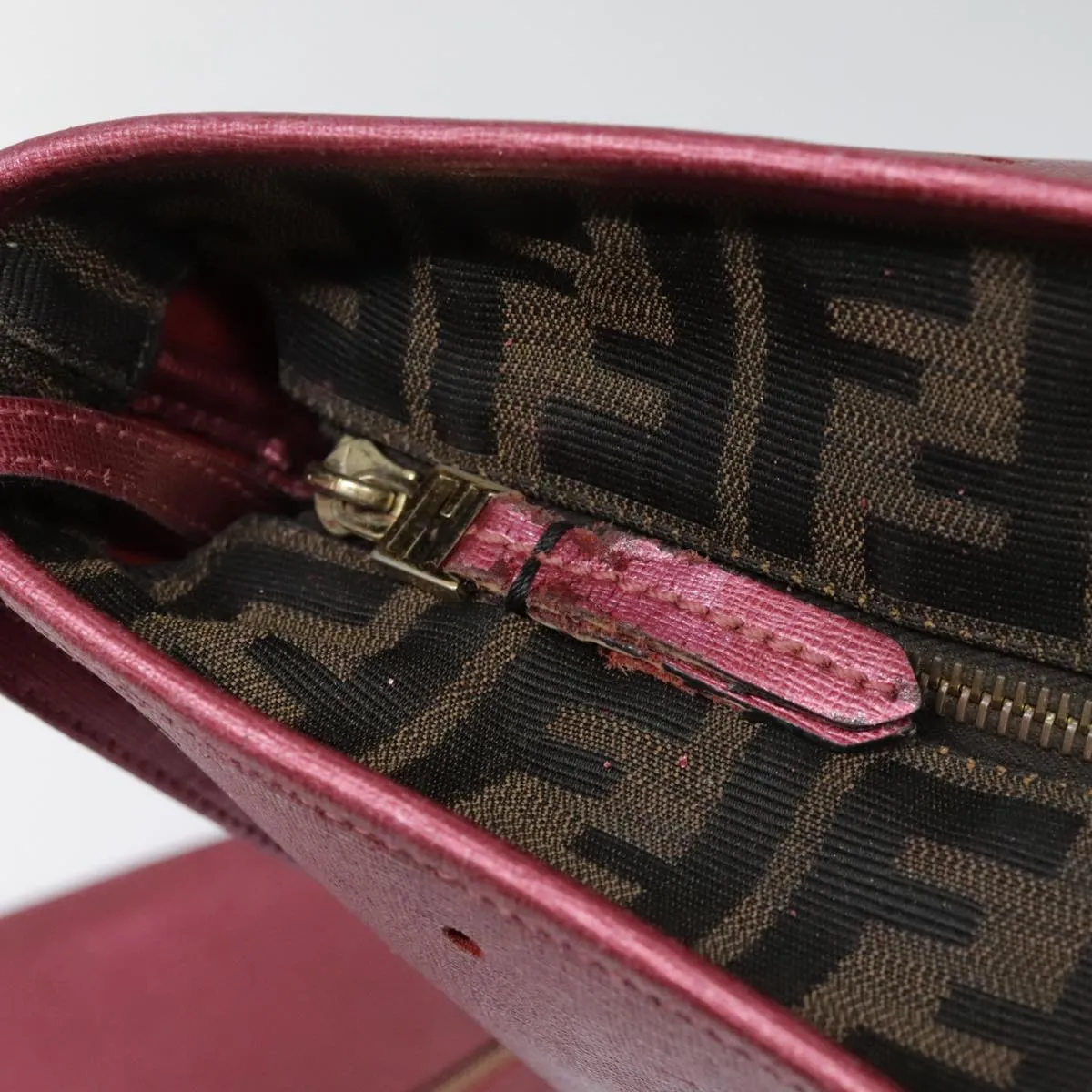 FENDI Tote Bag Leather Pink Gold fm3867