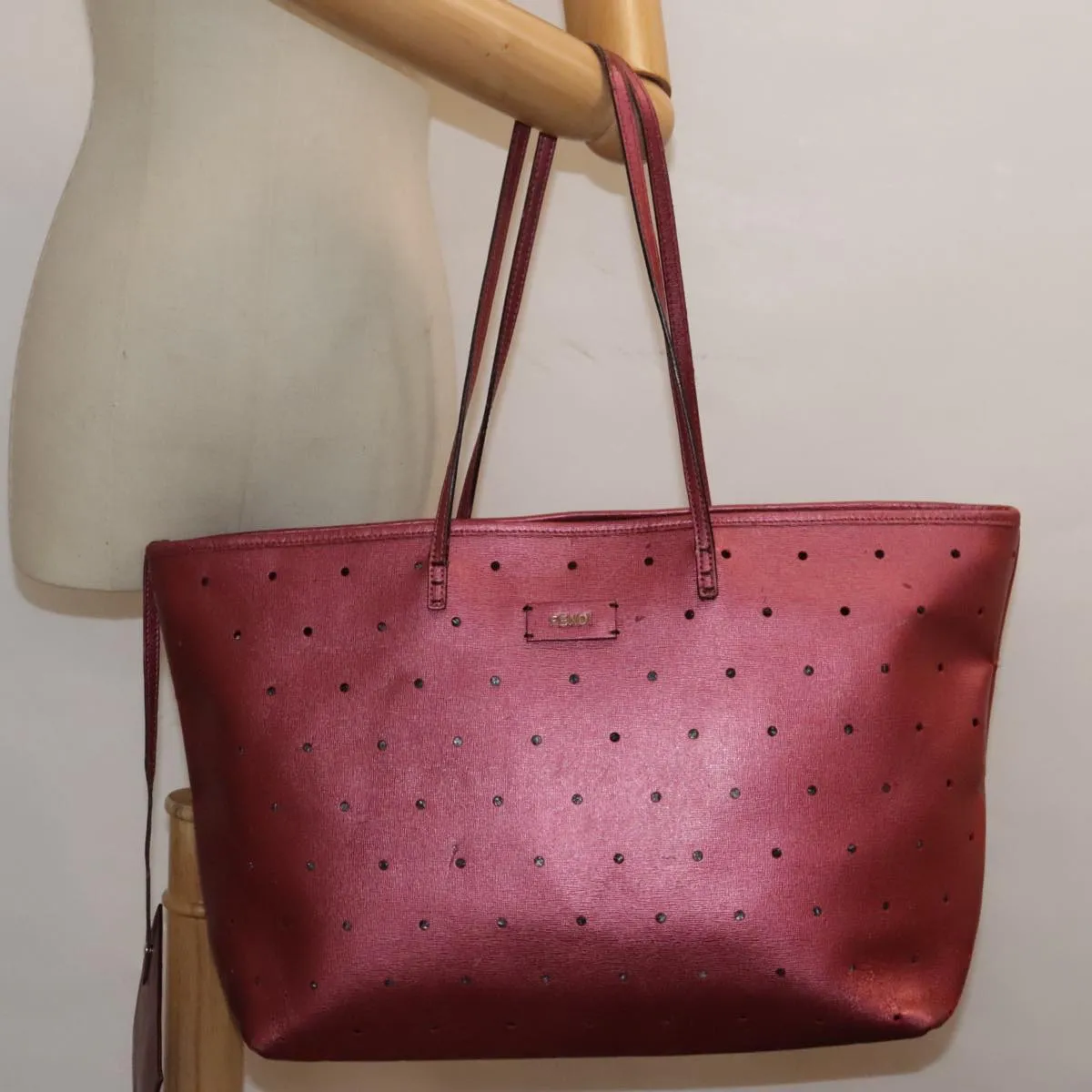 FENDI Tote Bag Leather Pink Gold fm3867