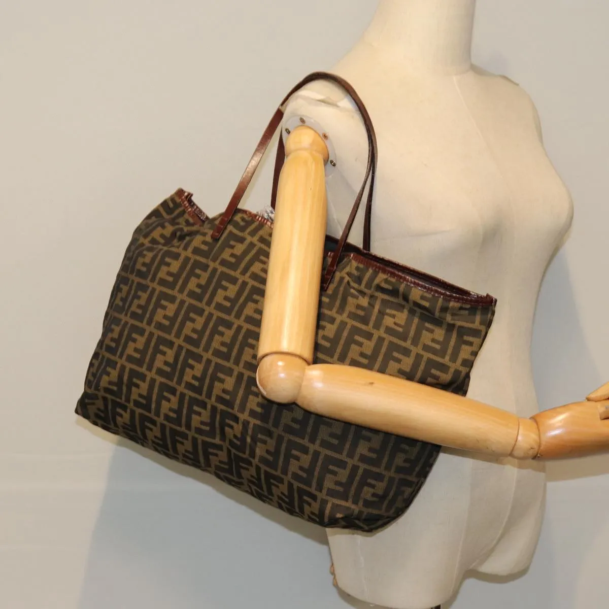 FENDI Zucca Canvas Tote Bag Black Brown 76181