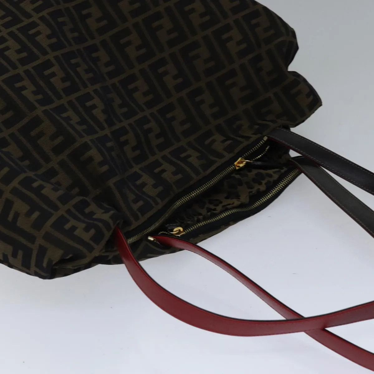 FENDI Zucca Canvas Tote Bag Brown Black gold ep5516