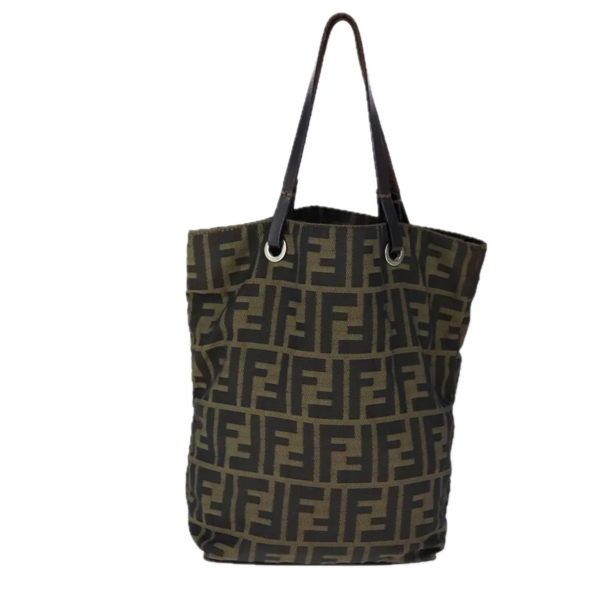 FENDI Zucca Canvas Tote Bag Brown Black Silver 106829