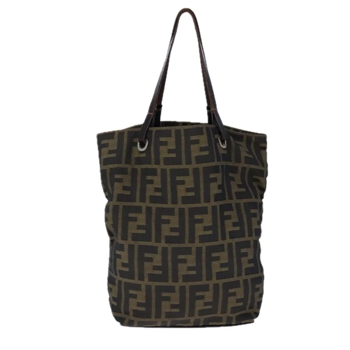 FENDI Zucca Canvas Tote Bag Brown Black Silver 106829