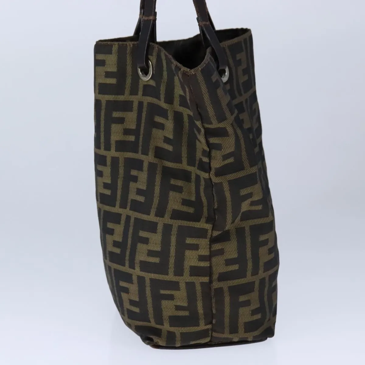 FENDI Zucca Canvas Tote Bag Brown Black Silver 106829