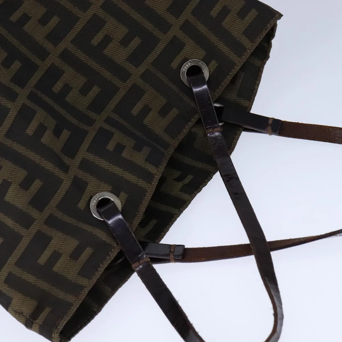 FENDI Zucca Canvas Tote Bag Brown Black Silver 106829