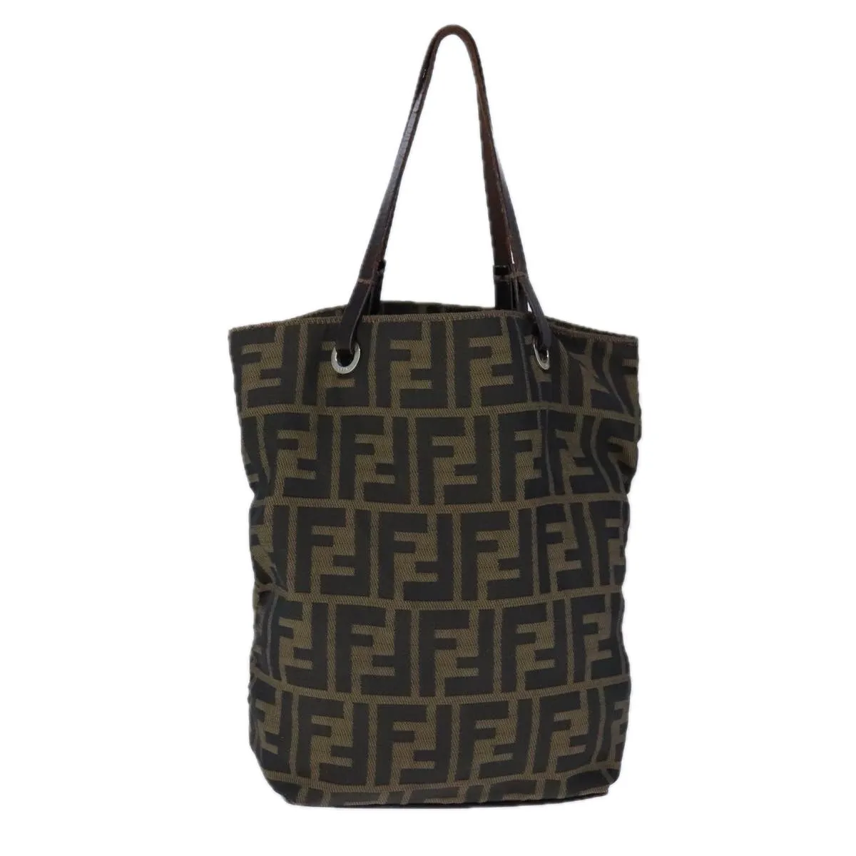 FENDI Zucca Canvas Tote Bag Brown Black Silver 106829