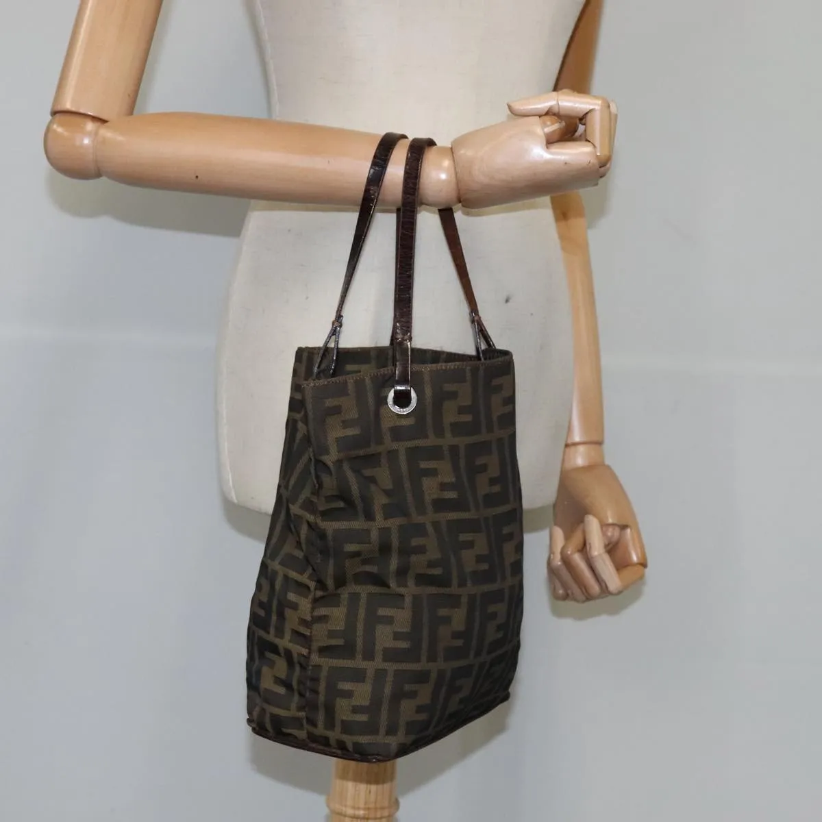 FENDI Zucca Canvas Tote Bag Brown Black Silver 106829