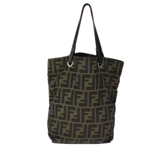 FENDI Zucca Canvas Tote Bag Brown Black Silver 106829
