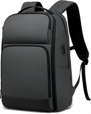 FENRUIEN 17 Inch Travel Backpack Gray, Expandable Water Resistant Computer Backpack with USB Port, Black Laptop Bag for Business/College/Work