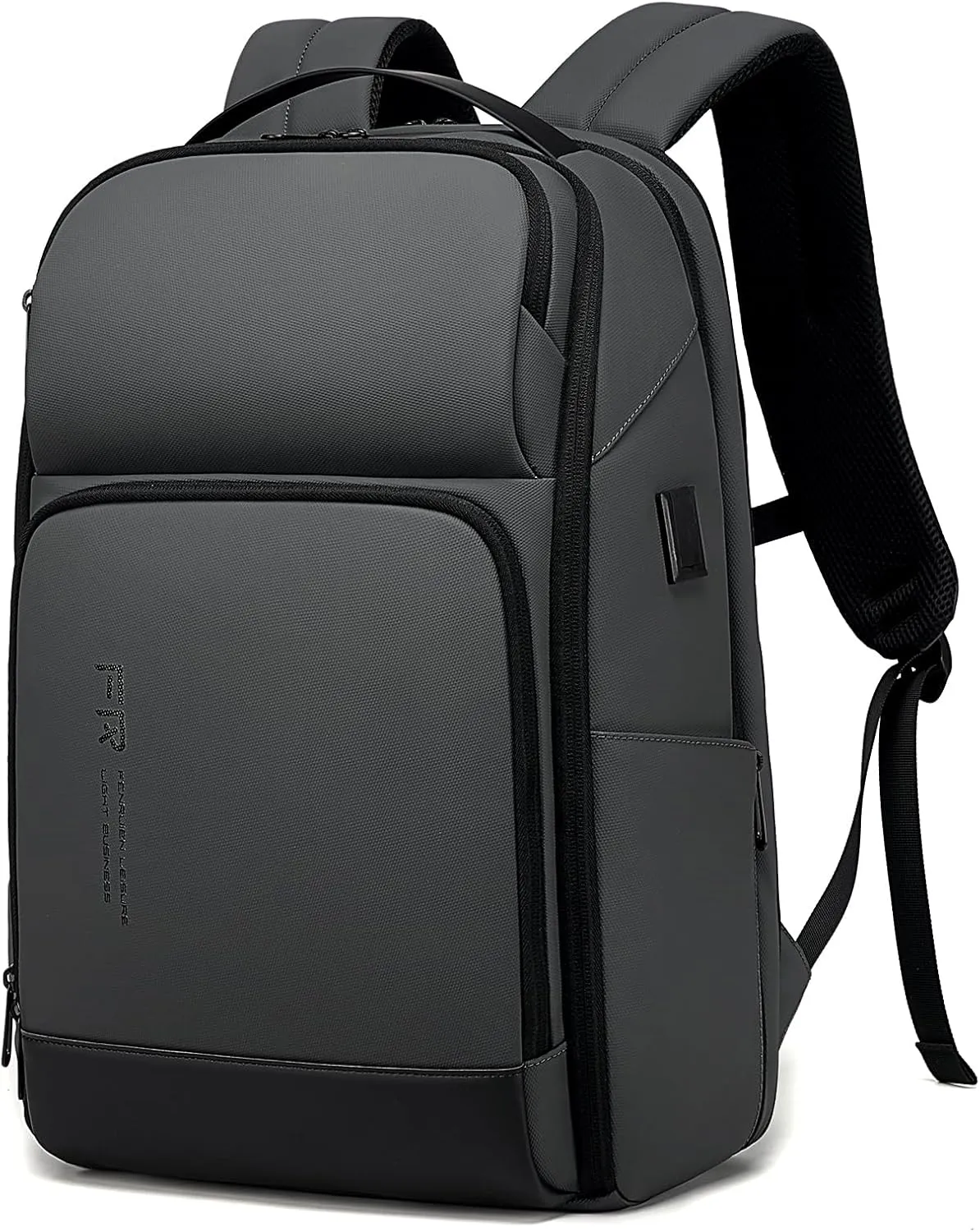 FENRUIEN 17 Inch Travel Backpack Gray, Expandable Water Resistant Computer Backpack with USB Port, Black Laptop Bag for Business/College/Work